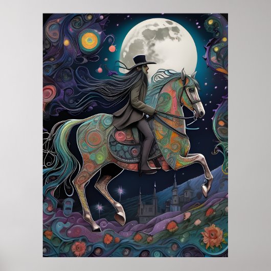 Full Moon Halloween Reitsport Poster (Vorne)