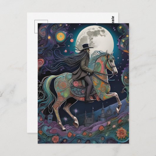 Full Moon Halloween Reitsport Postkarte (Vorne/Hinten)