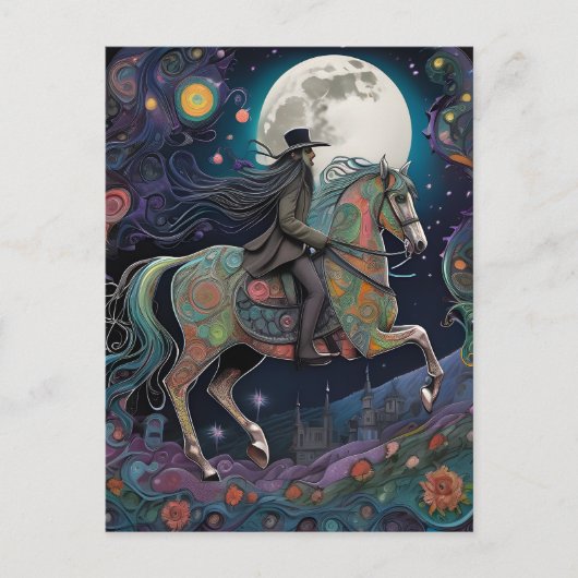 Full Moon Halloween Reitsport Postkarte (Vorderseite)