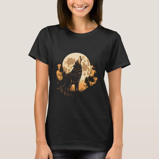 Full Moon Howling Wolf Wolves 3 T-Shirt (Vorderseite)