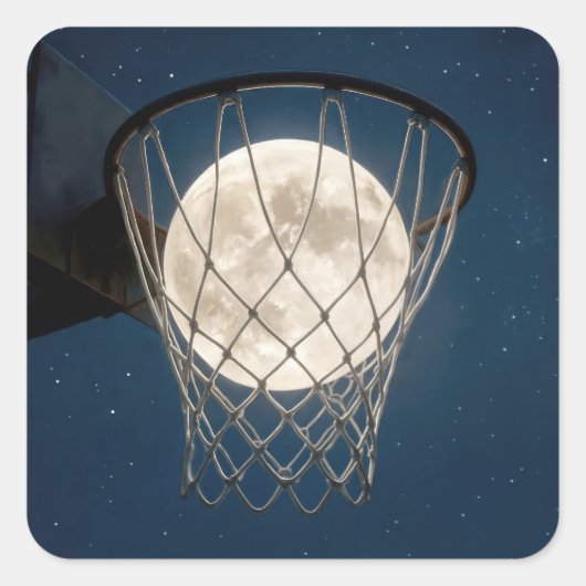 Full Moon In a Basketball Net Quadratischer Aufkleber (Vorderseite)