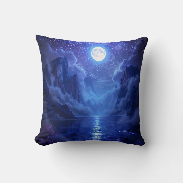 "Full Moon Lake Throw Kissen - Serene Nature (Vorderseite)