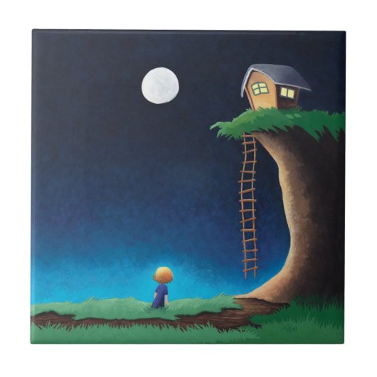 Full Moon Night Sky Keramik Tile Fliese (Vorderseite)