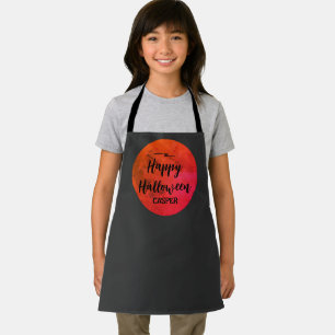 Full Moon Orange Black Typografy Happy Halloween Schürze