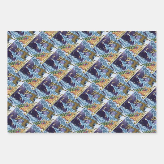 Full Moon Over Reindeer With Sleigh Geschenkpapier Set (Vorderseite 2)