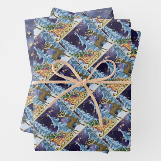 Full Moon Over Reindeer With Sleigh Geschenkpapier Set (Beispiel)