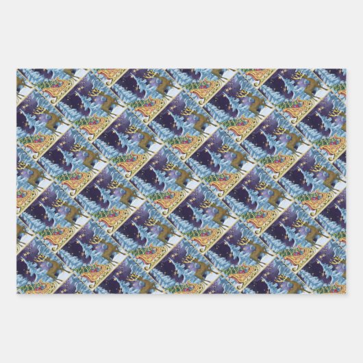 Full Moon Over Reindeer With Sleigh Geschenkpapier Set (Vorderseite)