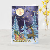 Full Moon Over Reindeer With Sleigh Karte (Gelbe Blume)