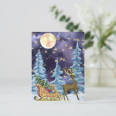 Full Moon Over Reindeer With Sleigh Postkarte (Stehend Vorderseite)