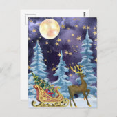 Full Moon Over Reindeer With Sleigh Postkarte (Vorne/Hinten)