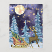 Full Moon Over Reindeer With Sleigh Postkarte (Vorderseite)