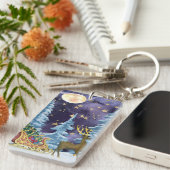 Full Moon Over Reindeer With Sleigh Schlüsselanhänger (Vorderseite rechts)