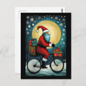 Full Moon Santa Bicycle präsentiert Weihnachten Postkarte (Vorne/Hinten)