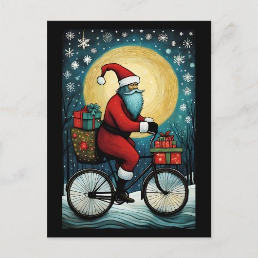 Full Moon Santa Bicycle präsentiert Weihnachten Postkarte (Vorderseite)