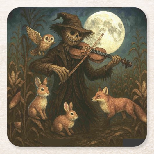 Full Moon Scarecrow Serenade Rechteckiger Pappuntersetzer (Vorderseite)