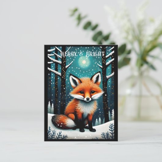 Full Moon Snowy Night Forest Niedlich Forest Weihn Postkarte (Stehend Vorderseite)