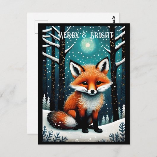 Full Moon Snowy Night Forest Niedlich Forest Weihn Postkarte (Vorne/Hinten)