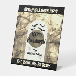 Full Moon Spider Bats Spooky Beängstigend Happy Ha Sockelschild