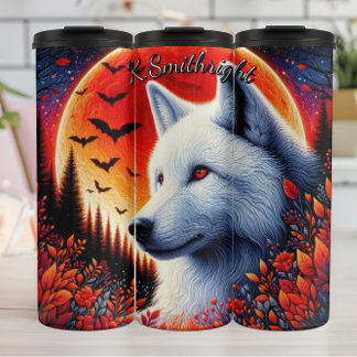 Full Moon White Wolf Thermosbecher