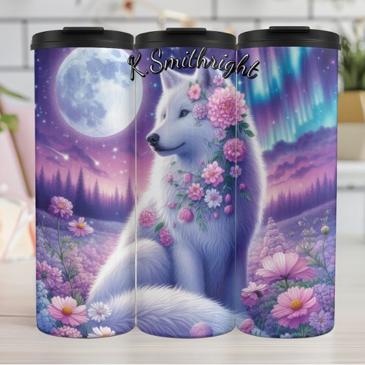 Full Moon White Wolf Thermosbecher