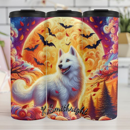 Full Moon White Wolf Thermosbecher