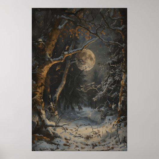 Full Moon Winter Dark Forest Art Print Dark Poster (Vorne)