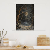 Full Moon Winter Dark Forest Art Print Dark Poster (Küche)