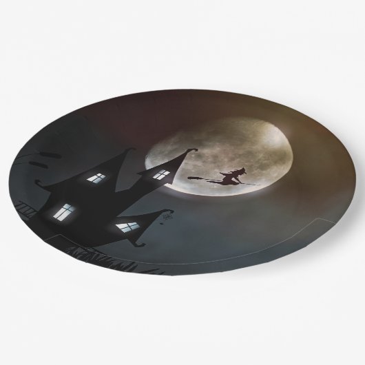 Full Moon Witween Halloween Pappteller (Schrägansicht)