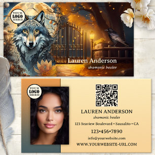 Full Moon Wolf Logo QR Code Schamane Visitenkarte