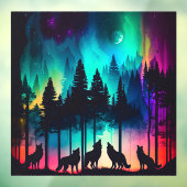 Full Moon Wolf Pack Howling Northern Lights Fensteraufkleber (Blatt 3)
