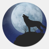 Full Moon Wolf Runder Aufkleber (Vorderseite)
