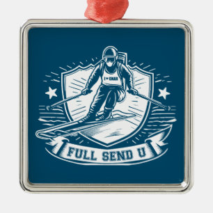 Full Send Universität Skifahren Ornament Aus Metall