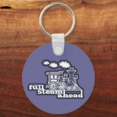"Full steam ahead" blue grey train keychain Schlüsselanhänger (Vorderseite)