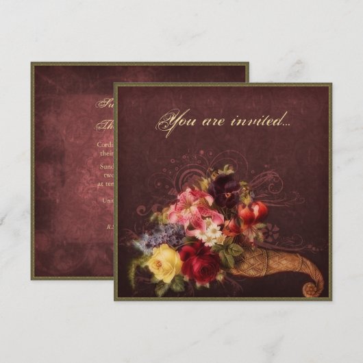 Fülle-Blumenstrauß Einladung (Vorne/Hinten)