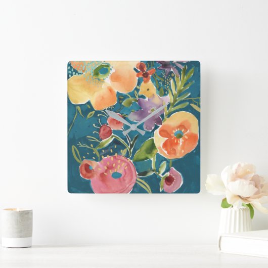 Fülle Florals I Quadratische Wanduhr (Zuhause)