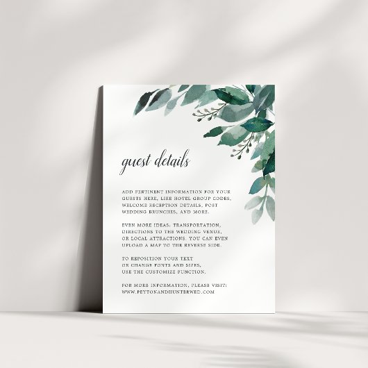 Fülle Foliage Wedding Guest Details Card Begleitkarte