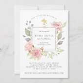 Fülle Rose | Elegante rosa Blumentaufen Einladung (Vorderseite)