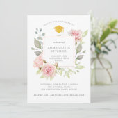 Fülle Rose | Pink Floral Graduation Party Einladung (Stehend Vorderseite)