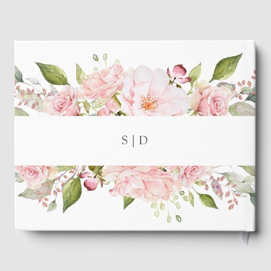 Fülle Rose | Rosa Blumenhochzeit auf Weiß Gästebuch (Rückseite)