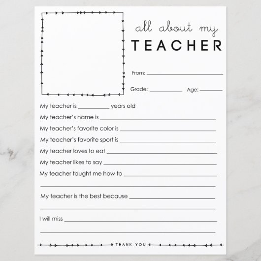 Füllen Sie alles über meinen Lehrer aus (Vorderseite)