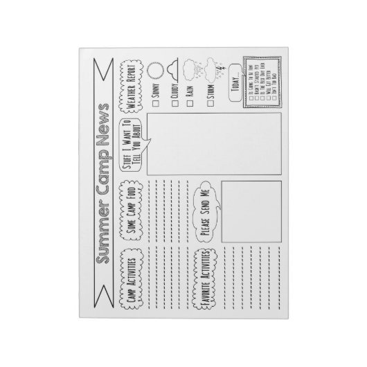 Füllen Sie das leere Summer Camp Stationary aus Notizblock (Rotiert)