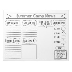 Füllen Sie das leere Summer Camp Stationary aus Notizblock