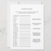 Füllen Sie das Liebe Story Brautparty-Spiel aus. Einladung (Rückseite)