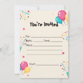 Füllen Sie die Blank Birthday Balloons Einladung (Vorderseite)