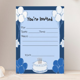 Füllen Sie die Blank Birthday Blue Einladung. Einladung