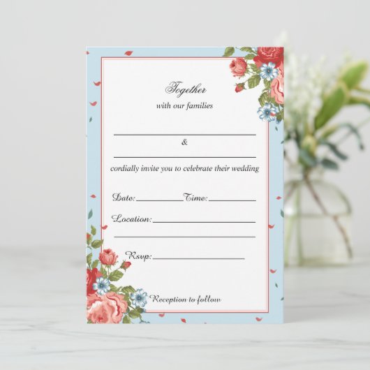 Füllen Sie die Blank Floral Hochzeit Einladung. Einladung (Stehend Vorderseite)