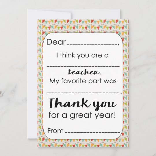 Fullen Sie Die Blank Teacher Dankeschon Karte Aus Zazzle De