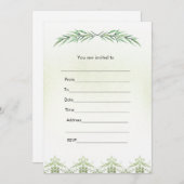 Füllen Sie die einladende grüne Ast Aquarell Einladung (Vorne/Hinten)