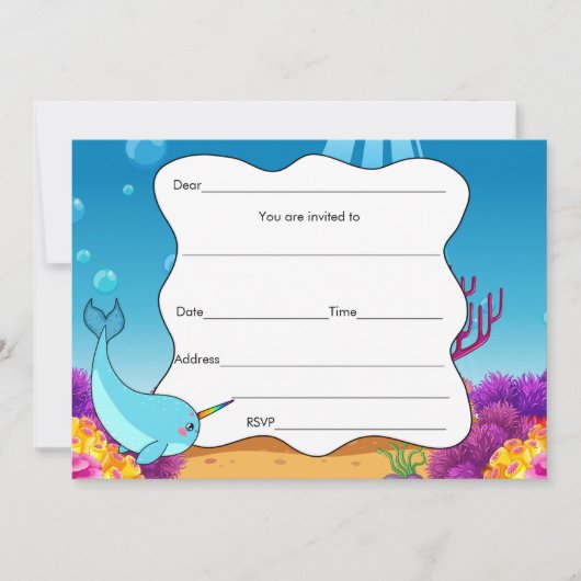 Füllen Sie die Einladungen Narwahal unter dem Meer (Vorderseite)