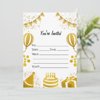 Füllen Sie die leere Birthday Gold Foil Einladung
